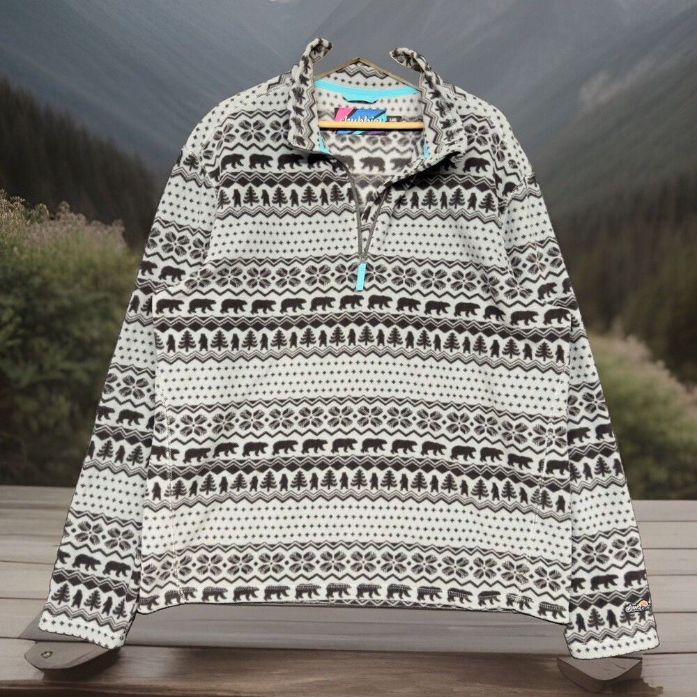 Chubbies The Bear Hug Fleece Pullover Mens XL Gray 1/4 Zip Nordic Fair Isle